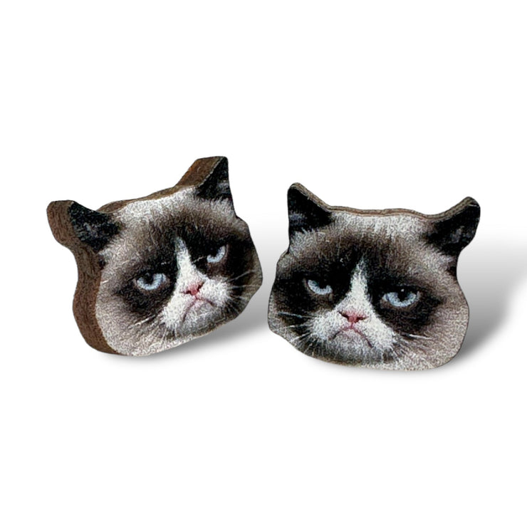 Grumpy Cat Stud Earrings 