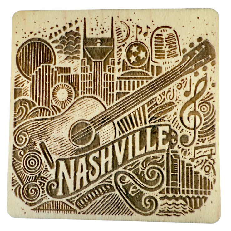 Nashville Music City Guitar Maple Magnet 