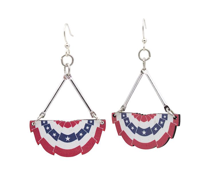 USA Pleated Fan Flag Earrings 