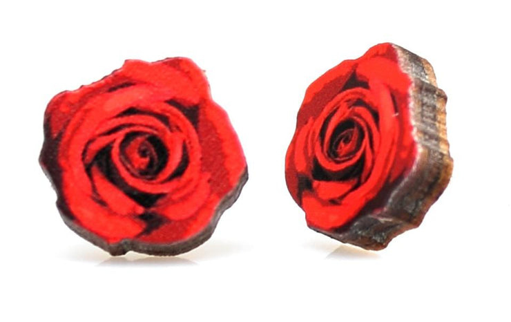 Deep Red Rose Stud Earrings 